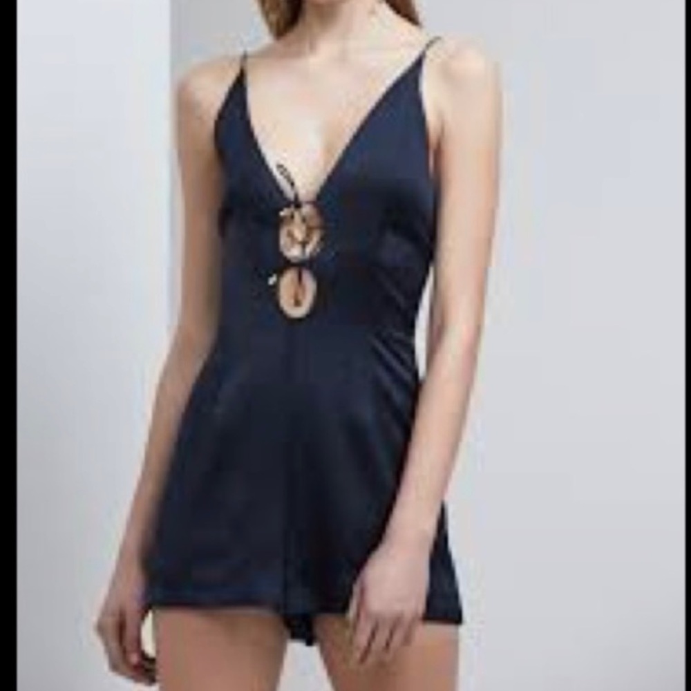 KEEPSAKE Black Deep-V Tie Front Playsuit Romper—SZ. XS